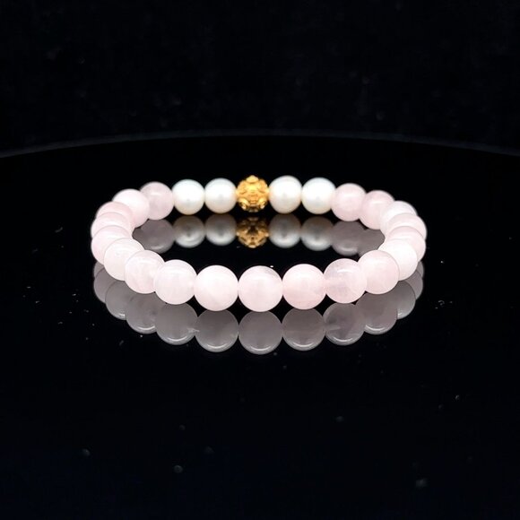 18K Gold Money Coin Ball Gemstones Birthstones Pearl Rose Quartz 6mm - Picture 4 of 7